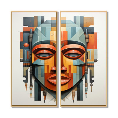 Masque tribal africain Kente - ensemble de 2 reproductions d'art sur toile, "Tribal africain"