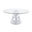 Table de salle à manger Cid Loku, plateau rond en verre transparent de 59 pouces, base en métal blanc