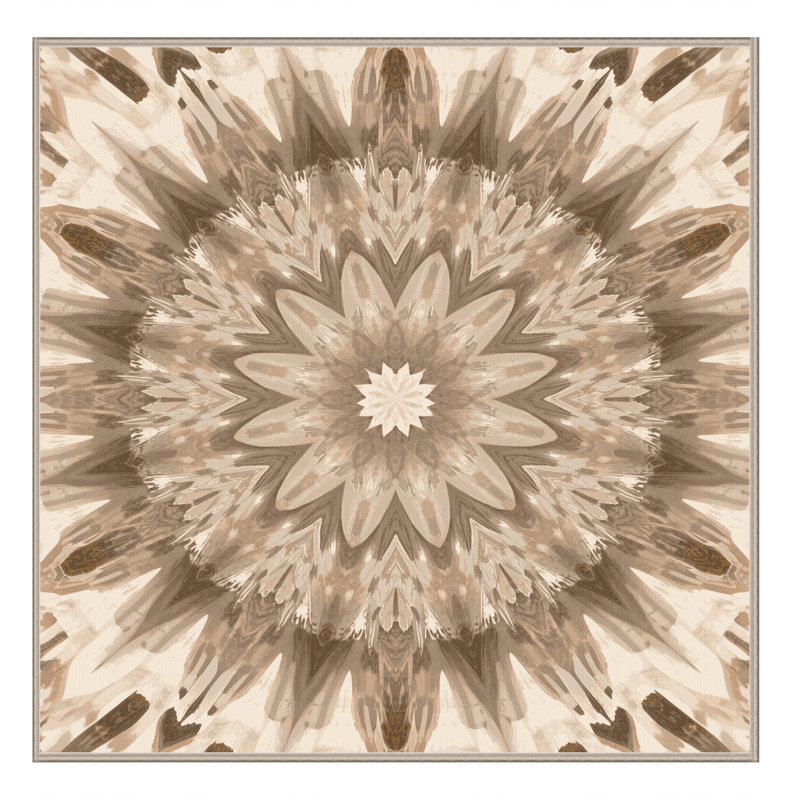 Tapis chic et luxueux lavable à la machine à motifs et textures bruns - beige, Carré 7 pi