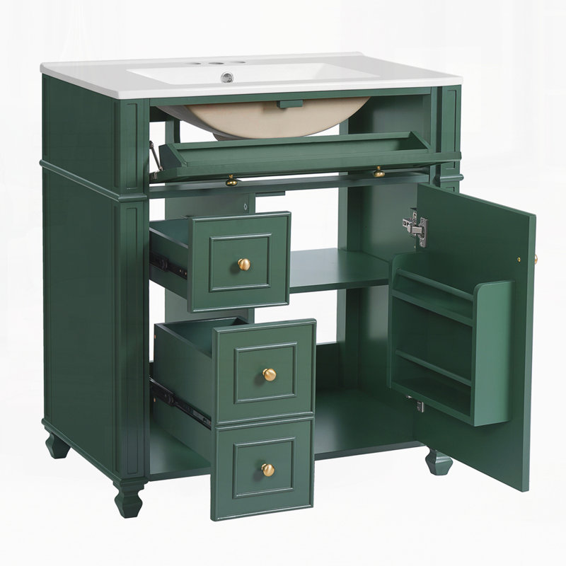 Meuble-lavabo avec lavabo en céramique 30 po, Vert