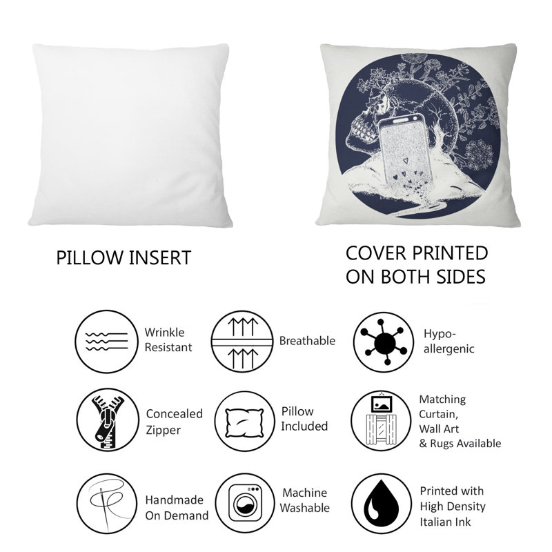 Crâne et téléphone portable - coussin décoratif imprimé moderne