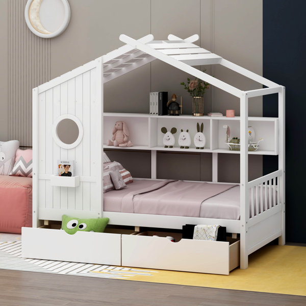 Gracie Oaks Vidoje Kids Bed with Storage Shelf | Wayfair