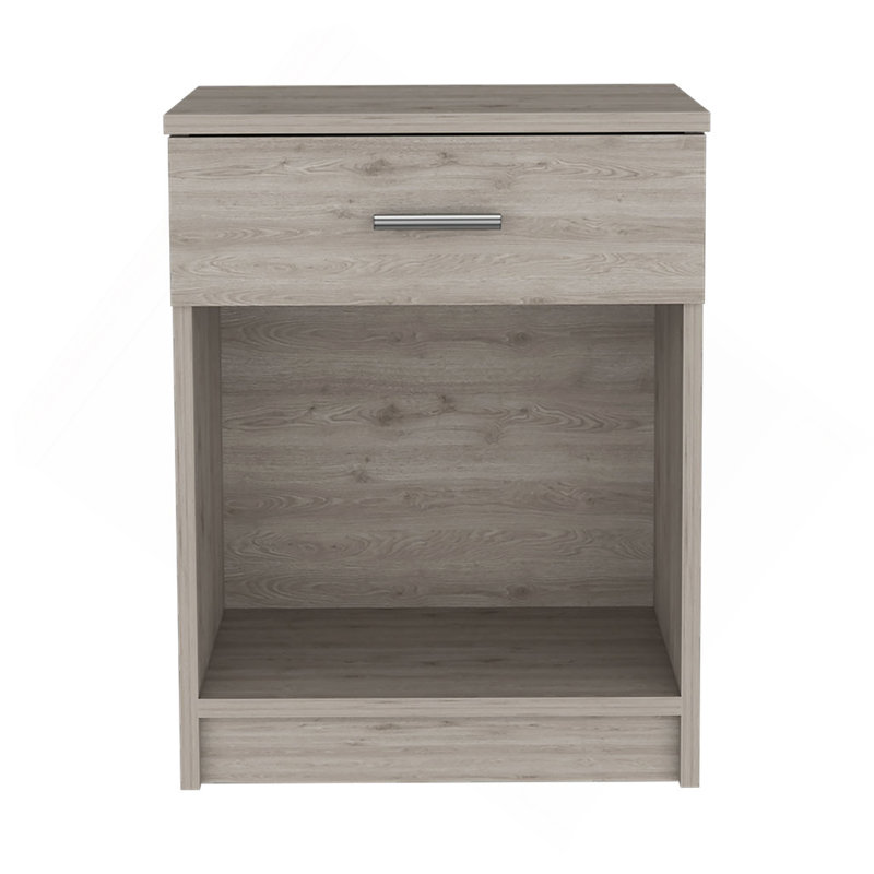 Table de chevet Coco, tiroir simple, tablette inférieure, finition gris clair