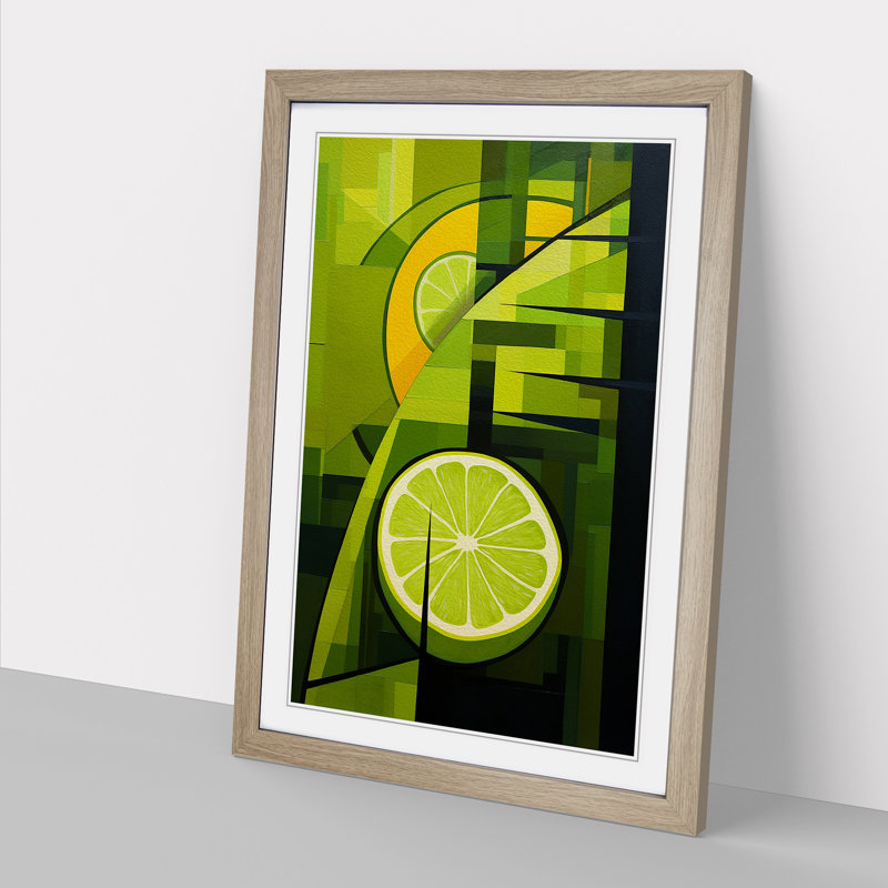 Lime Fruit Constructivism - Single Picture Frame Print on Wood, 34cm H x 25cm W x 2cm D, Oak