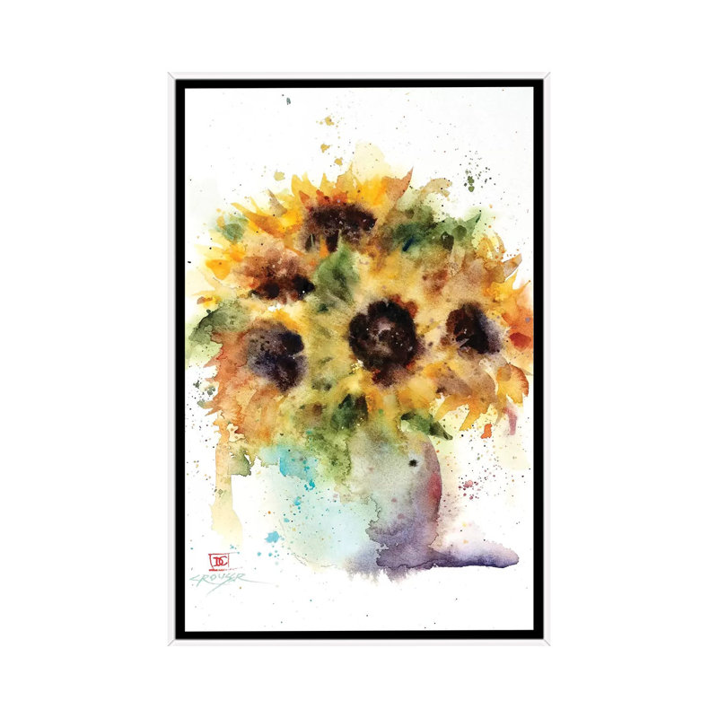 "Tournesol vase" par Dean Crouser, reproduction d’art, Aucun mat, H 40 po x l 26 po x P 1,5 po, Toile blanche encadrée
