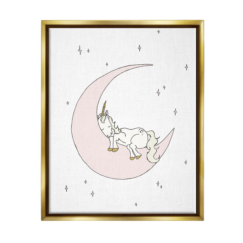 «Cozy Sleeping Unicorn Nighttime Moon Delicate Stars» par Sweet Melody Designs - cadre flottant, impression sur toile