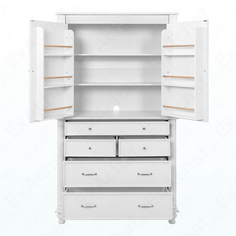 Garde-manger autoportant de 43,3 po x 20 po x 77,3 po - 5 tiroirs + 8 tablettes au total, Blanc