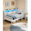 Single Bed Frame with Storage, LED and Charging Station | 190 x 90 cm Single Daybed Upholstered Sofa Bed, 3 Storage Compartments, Space-Saving Corner Design