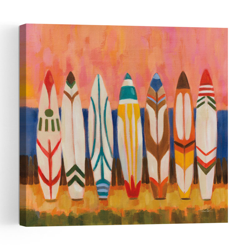 Surfboard By The Beach Coastal Wall Art Print, 60.96cm H x 60.96cm W