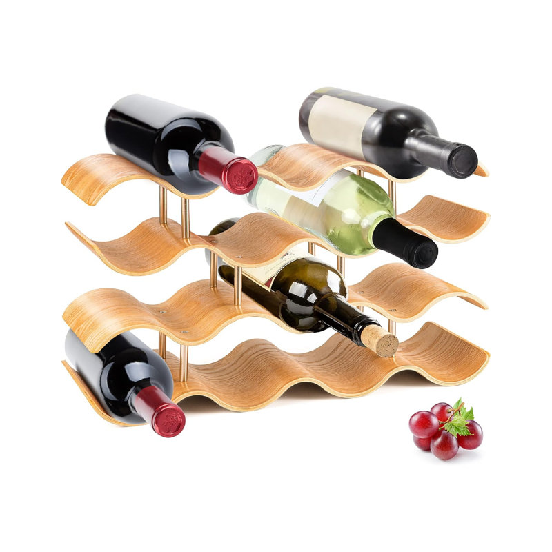 Support à vin en bambou - étagère de comptoir à 4 niveaux avec fentes pouvant contenir 14 bouteilles, support en bois empilable unique, économisant de l'espace pour l'armoire, la cuisine et le garde-manger