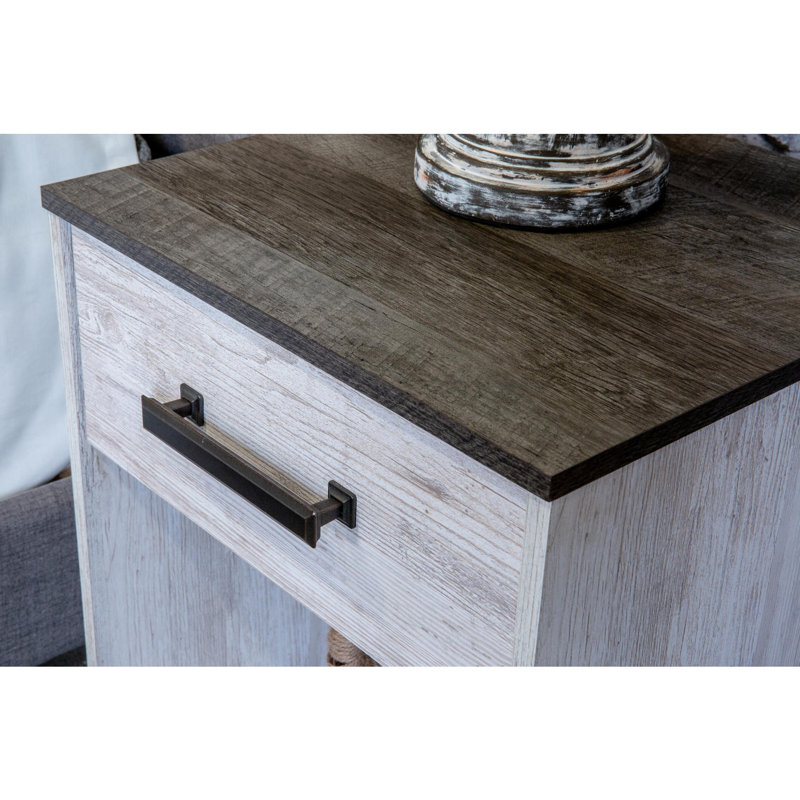 Carnforth 1 - Drawer Nightstand in Whitewash/Rustic Gray, 23" H x 16"  W x 17" D
