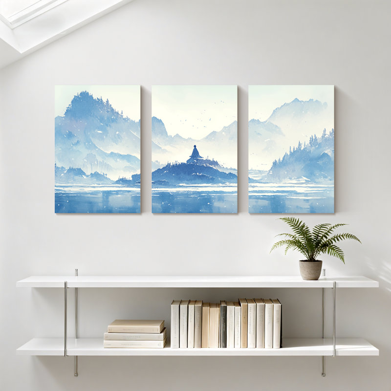 «Landscape & Nature Mountain Lake Reflection Misty Landscape», ensemble de 3 impressions sur toile, H 30 po x l 60 po