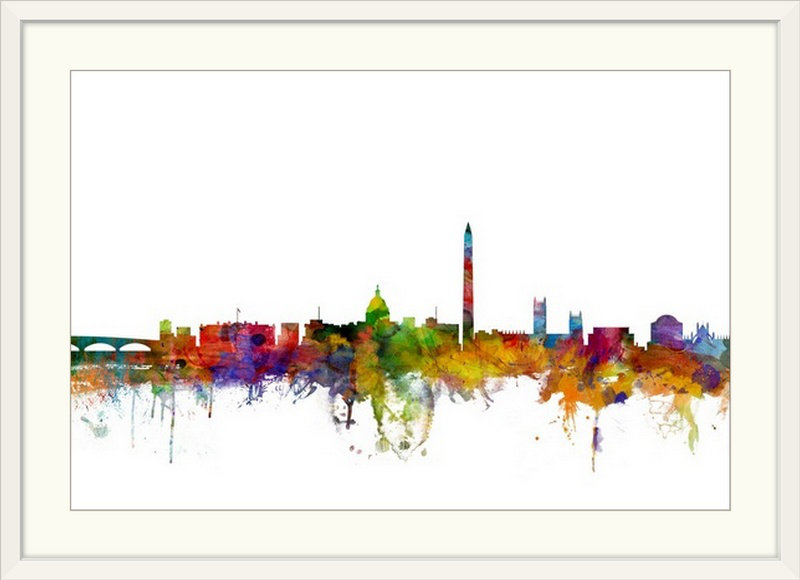 «Washington DC Skyline» par Francy, impression, Cadre blanc, H 32 po x l 44 po x P 1 po