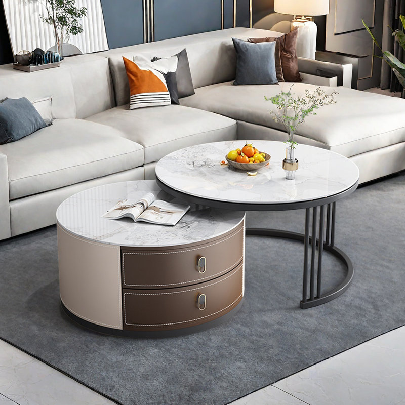 Ensemble de tables basses Modern, Blanc / Gris, H 17,7 po x L 31,5 po x l 31,5 po
