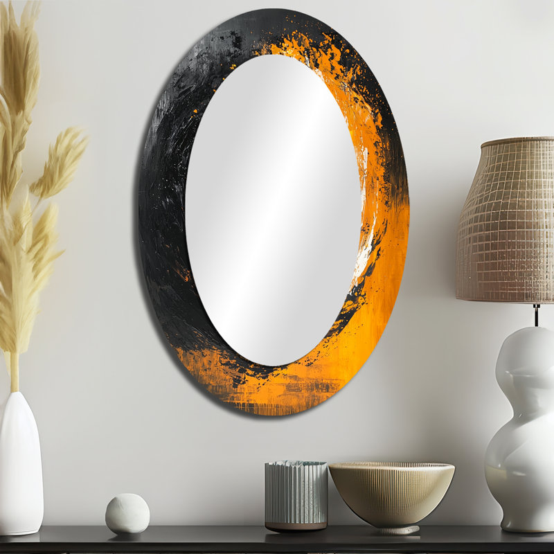 Miroir mural moderne ovale jaune et noir Auroras Fractal Edge II, 36 po x 24 po