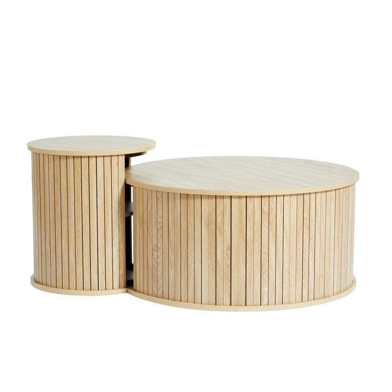Natural Wood Round Nesting Coffee Table Set