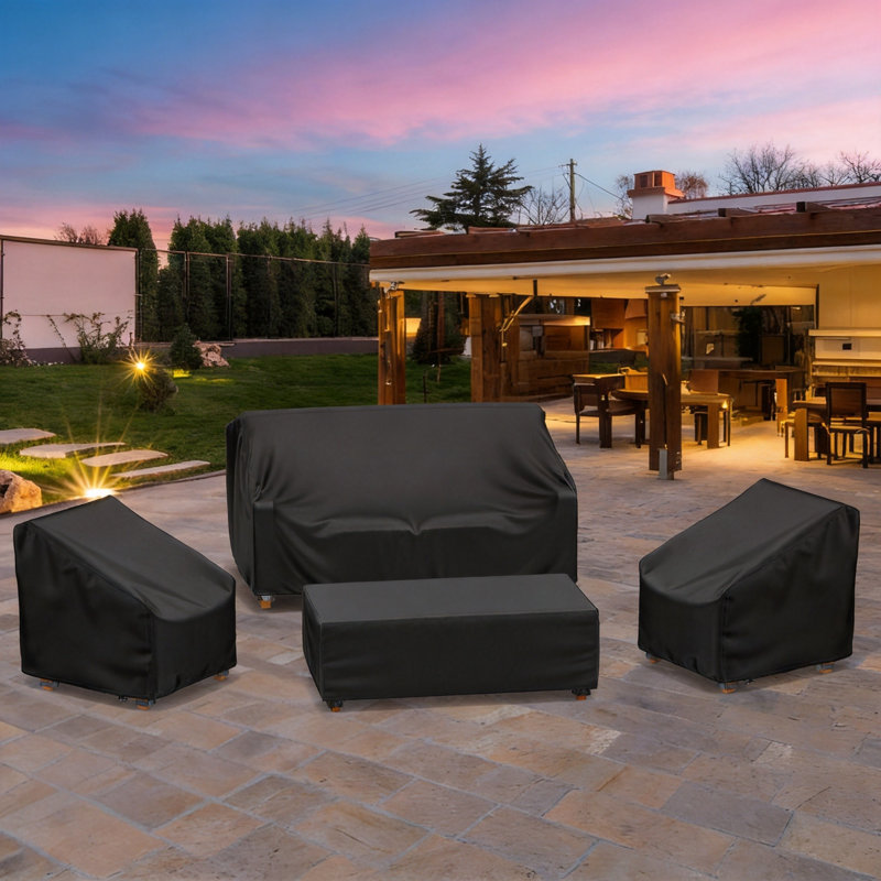 Outdoor Patio Furniture Cover Set Waterproof with Windproof Buckle Strap, 4 Piece, (Black)