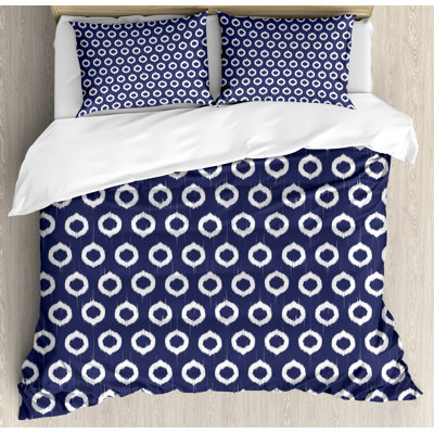 Ensemble de housse de couette à images rectangulaires ronds grunge abstact design Indigo