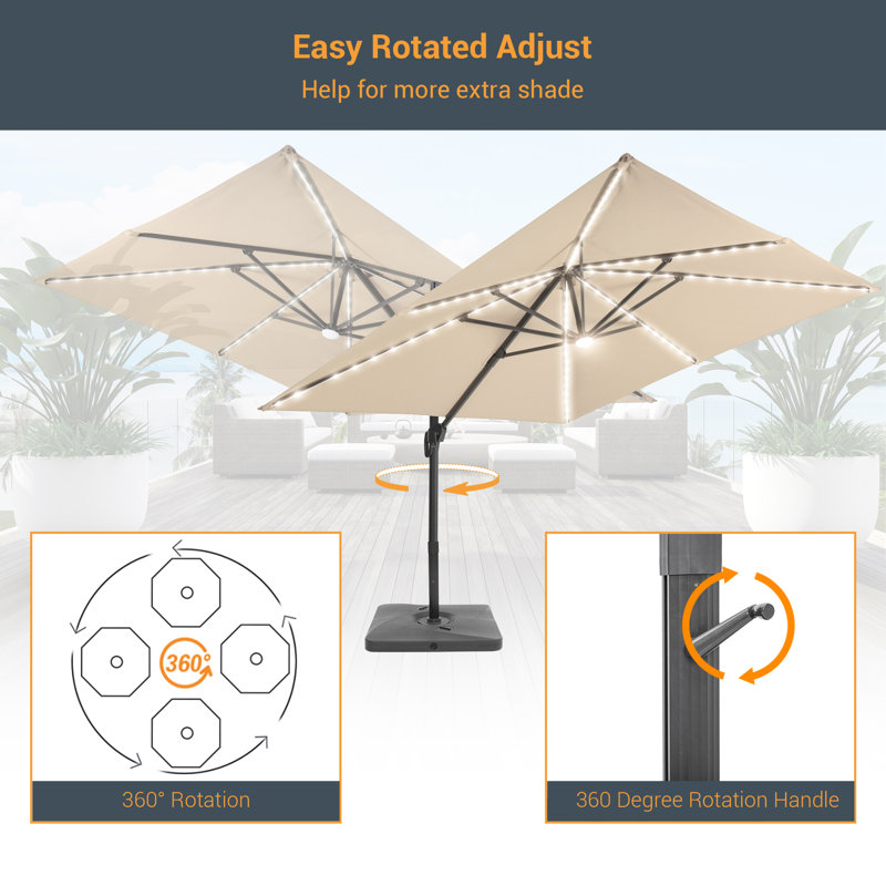 Lemanski 138.2'' x 108.4'' Rectangular Lighted Cantilever Umbrella, Sand
