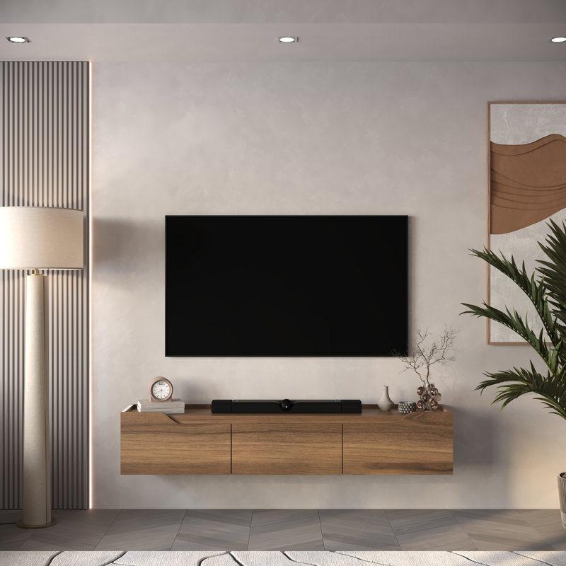 Meuble télé flottant avec 3 armoires Newa, Marron foncé