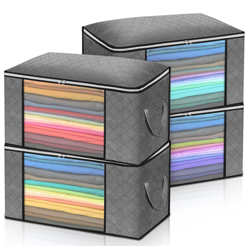 Sac de rangement en tissu non tissé 4 pièces, Gris foncé