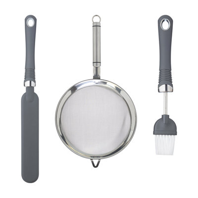 KitchenCraft Professional Baking Utensils with Soft Grip Handles, 3pc Set Including Sieve, Pastry Brush and Palette Knife