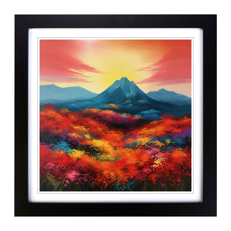 Japanese Mountains Colour Field Painting - Single Picture Frame Print on Wood, Black