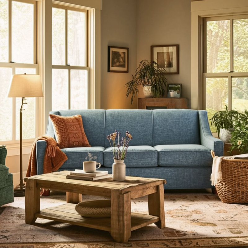 Phillips Square Arm Sofa with Reversible Cushions, 34.5" H x 68" W x 36" D, Ridgecrest Meadow, Cafelle