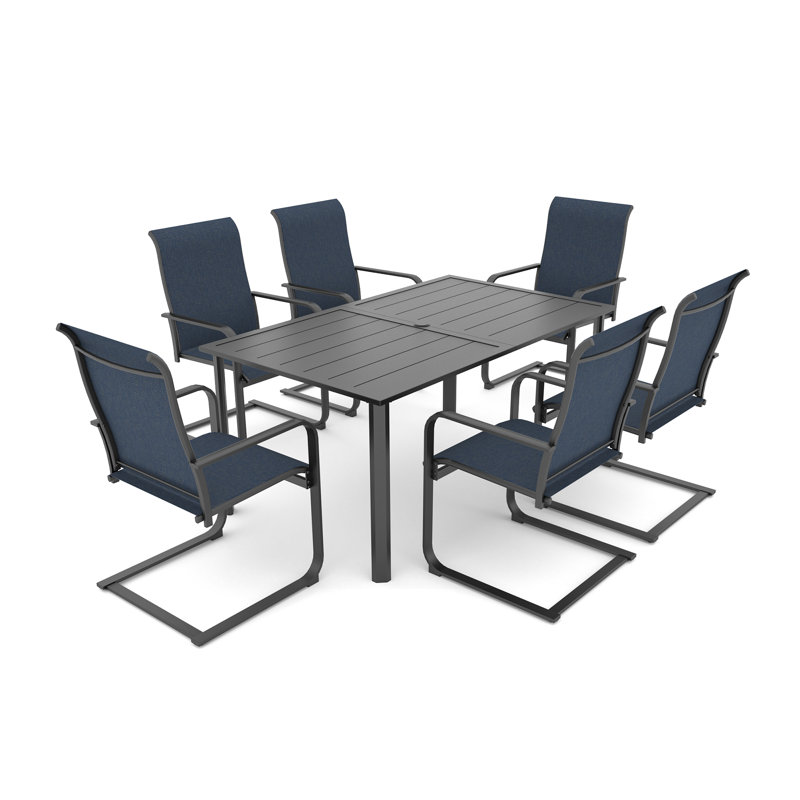 6 - Person Patio Dining Set With C-spring Dining Armchairs, Blue
