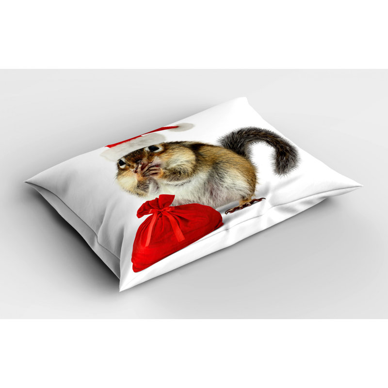Christmas Chipmunk Santa Hat Red Bag Polyester Pillow Sham