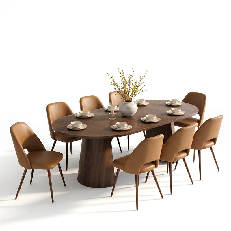 Ensemble de table de salle à manger extensible de 47 à 83 po avec chaises rembourrées, 9 Pieces : Table, 8 Chairs, Brown