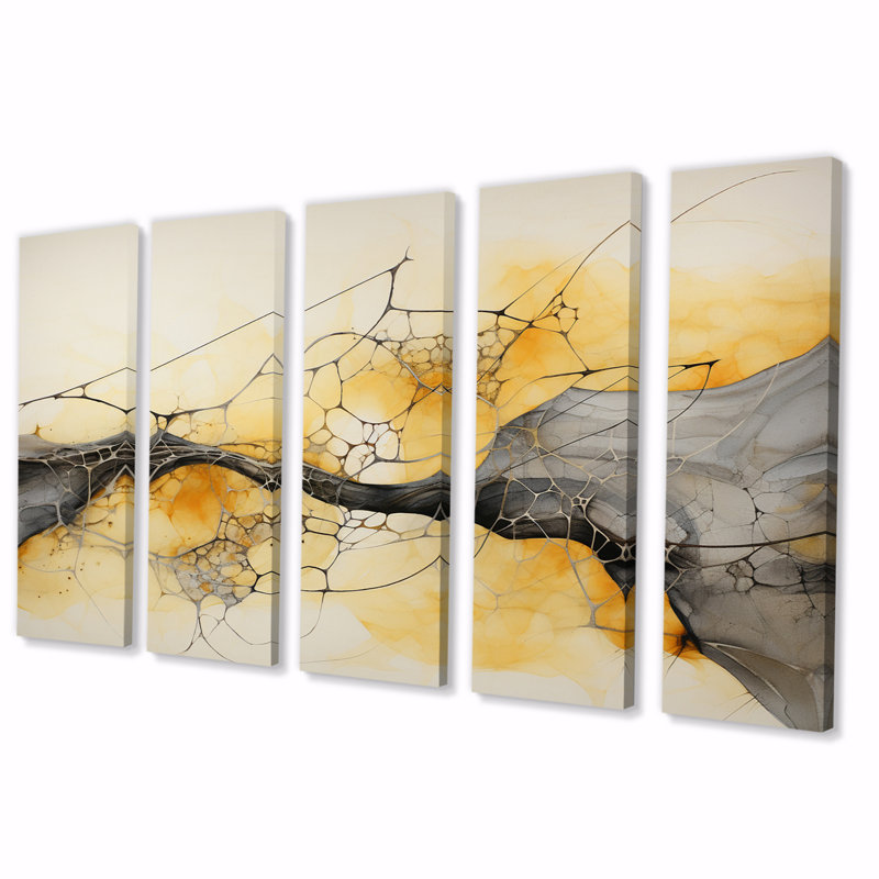 «Undefined Continuation liquid Retro Wavesii», art abstrait sur toile, 5 panneaux égaux
