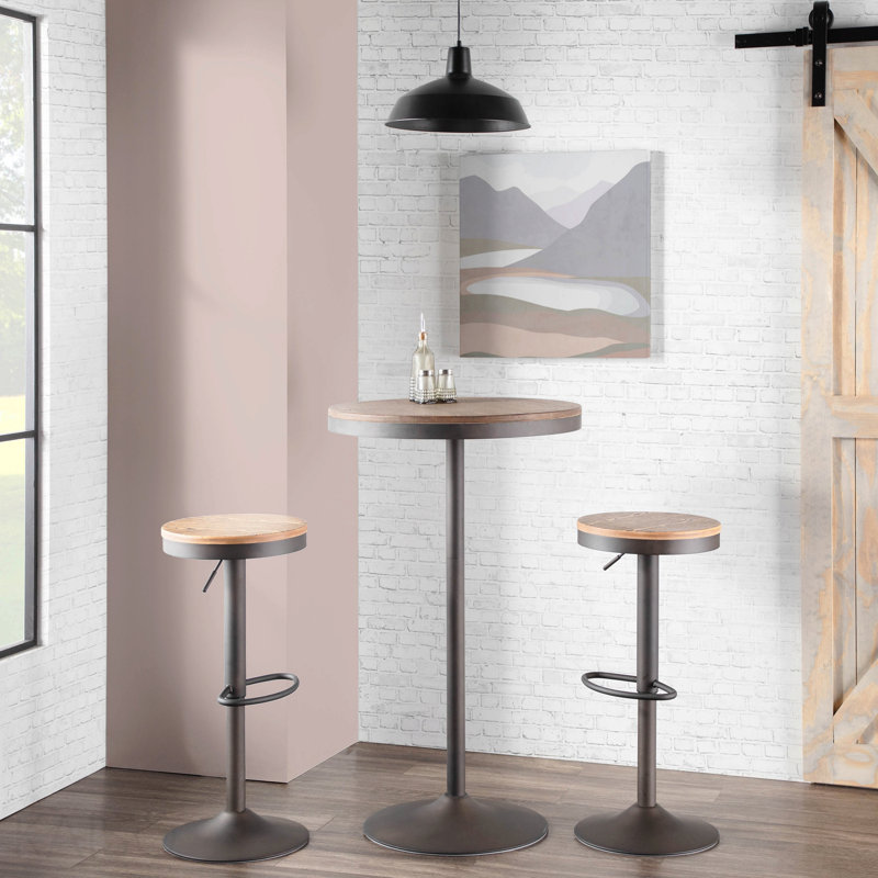 Table de bar / dinette réglable en brun et antique, Noir / brun