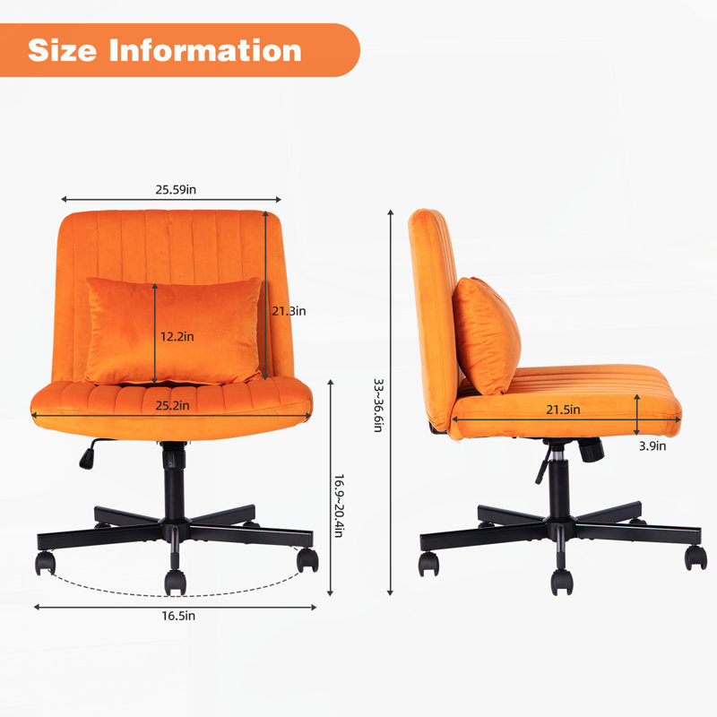 Orange Velvet Criss Cross Armless Office Chair with Wheels - Versatile for Home Office,Meditation & Makeup, Orange