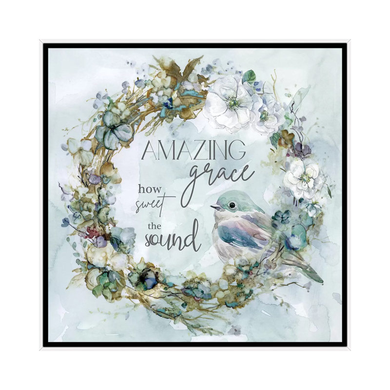 «Amazing Grace» par Carol Robinson - art textuel, H 18 po x l 18 po x 1,5 po, Toile blanche encadrée, Pas de tapis