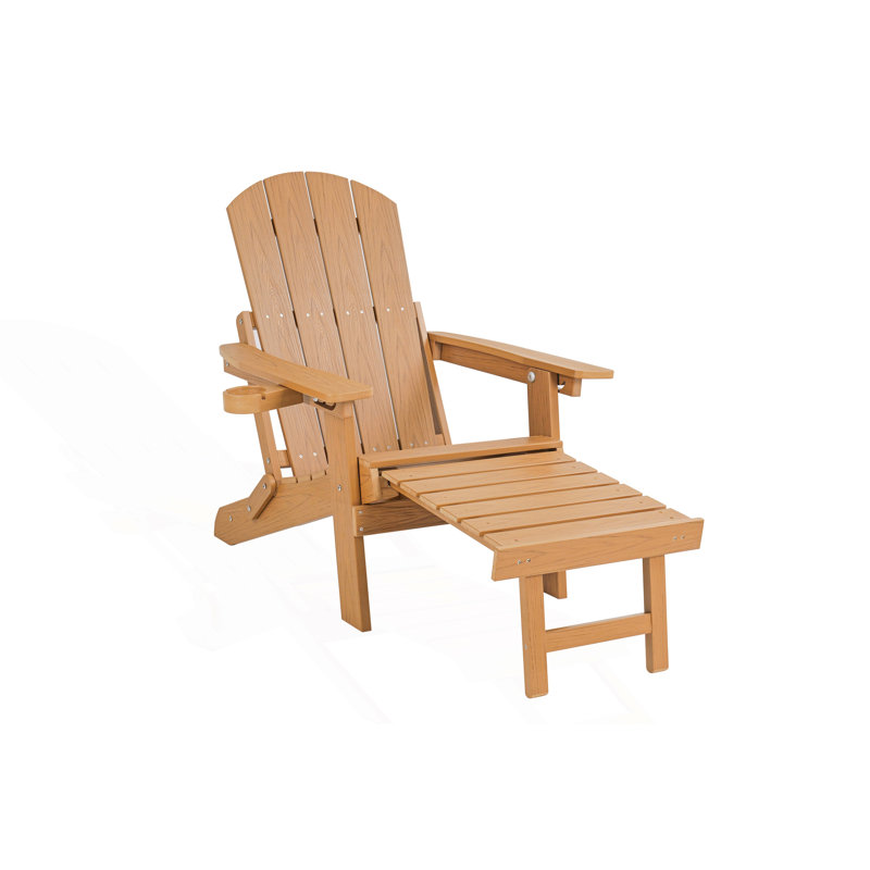 Outdoor Lounge Chair, Adirondack Chair With Built-In Cup Holder, Patio Chair, 1, Teak