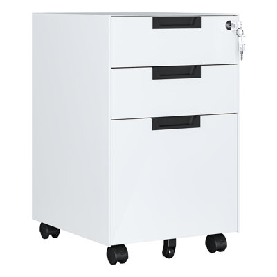 3-Drawer Mobile File Cabinet With Lock - Legal & Letter Size Storage For Home Office, Fully Assembled by Wrought Studio