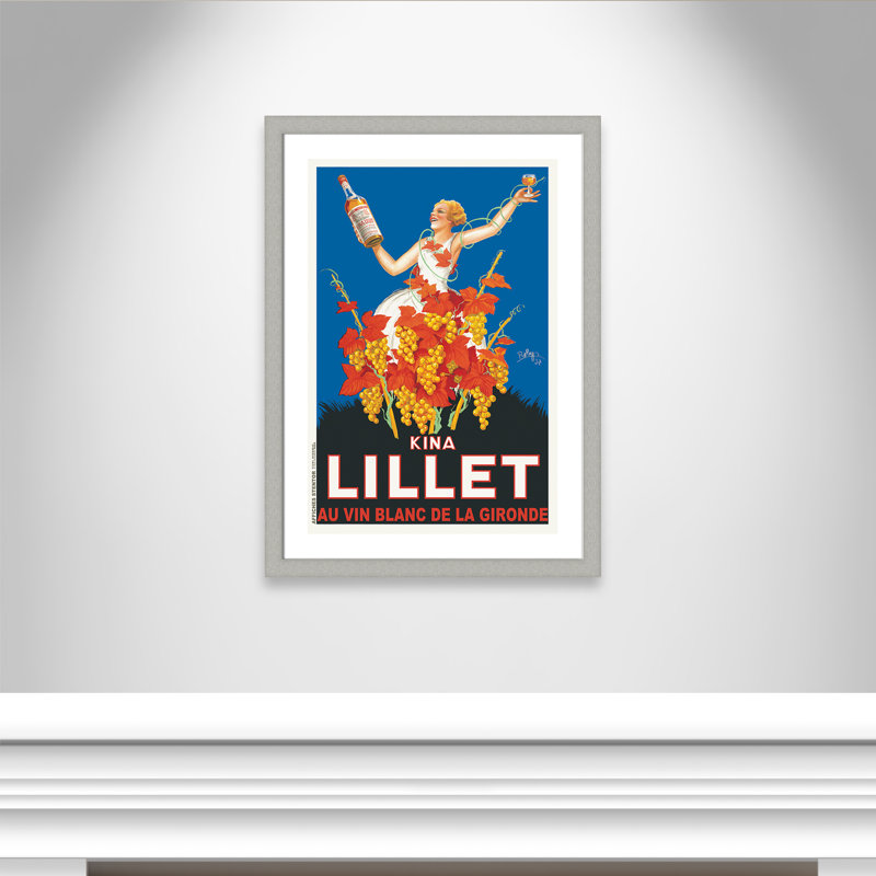 Affiche rétro "Kina Lillet", reproduction encadrée, Papier encadré argent brossé, H 37 po x l 27 po x P 1,25 po