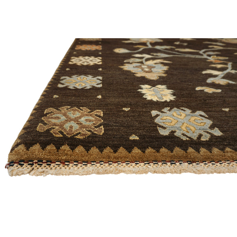 Alhambra Hand Knotted Wool Area Rug in Brown, Rectangle 4' x 6'