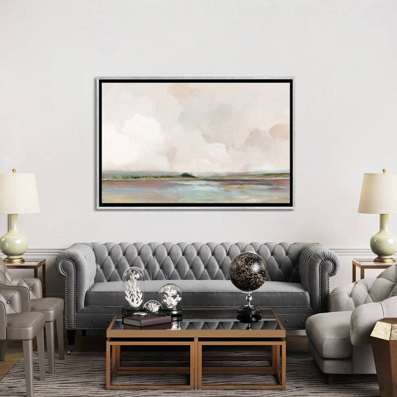 Pink Sunrise, 40" H x 60" W x 1.5" D, No Mat, Silver Floater Framed Canvas