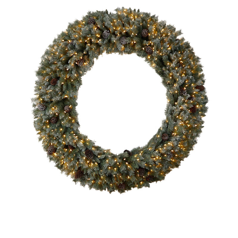 Flocked Christmas Wreath with Clear LED Lights