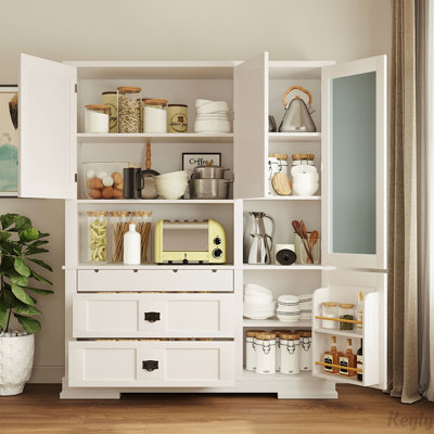 Traditional 63.3x17.8.x78.3inch Freestanding Buffet with Hutch, Large Kitchen Pantry Storage Cabinet Cupboard with Drawers,Door Shelf and Adjustable Shelves