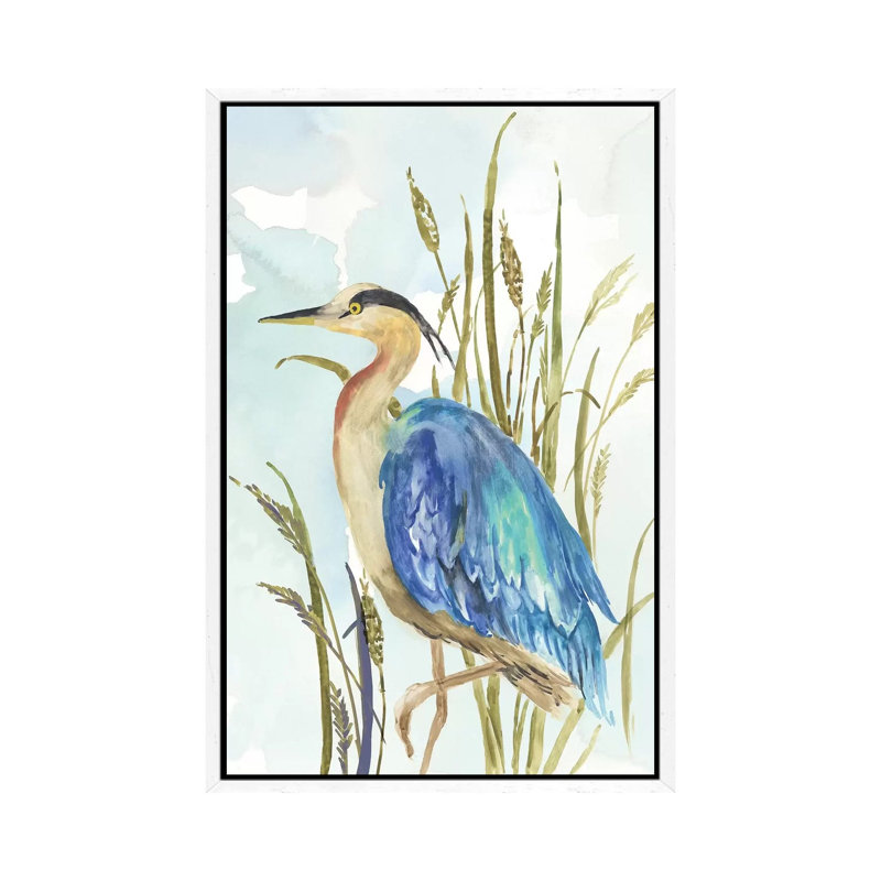 Little Blue Heron 1 Piece Painting on Canvas, 101.6cm H x 66.04cm W x 3.81cm D, White Framed