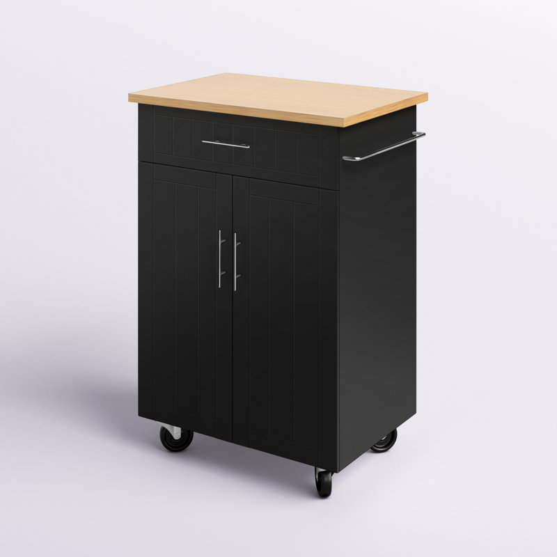 Alleah Wood Kitchen Island, Black