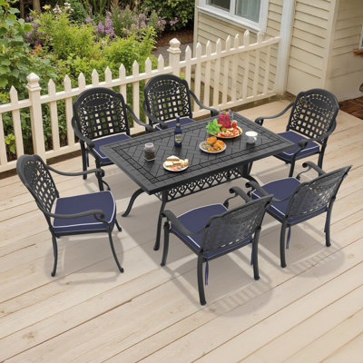 Ensemble de salle à manger rectangulaire L 59,06 po pour 4 personnes avec 4 chaises empilables, coussins bleus