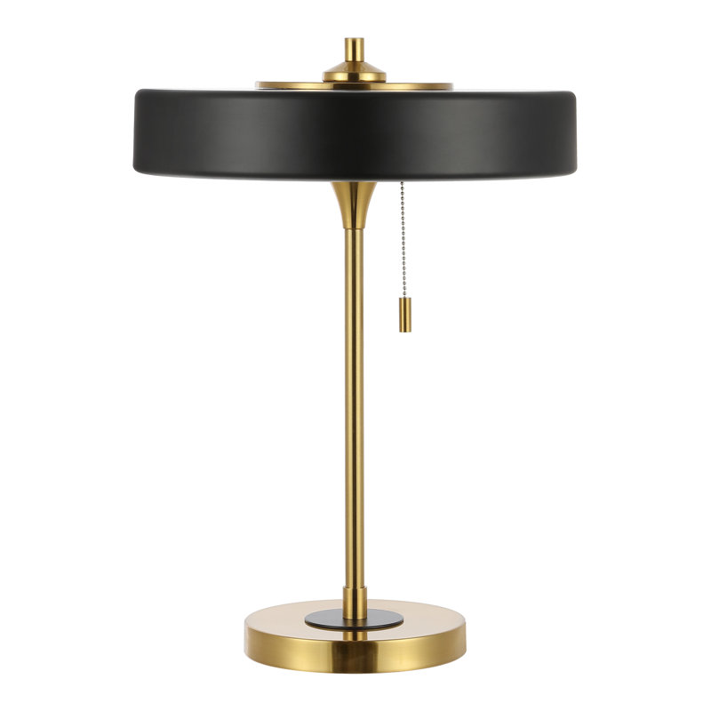 Black and Brass Metal Table Lamp with Drum Shade