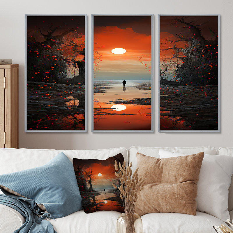 Twickenham - ensemble d'art mural paysage abstrait, H 40 po x l 60 po x P 1 po, Encadrement argenté