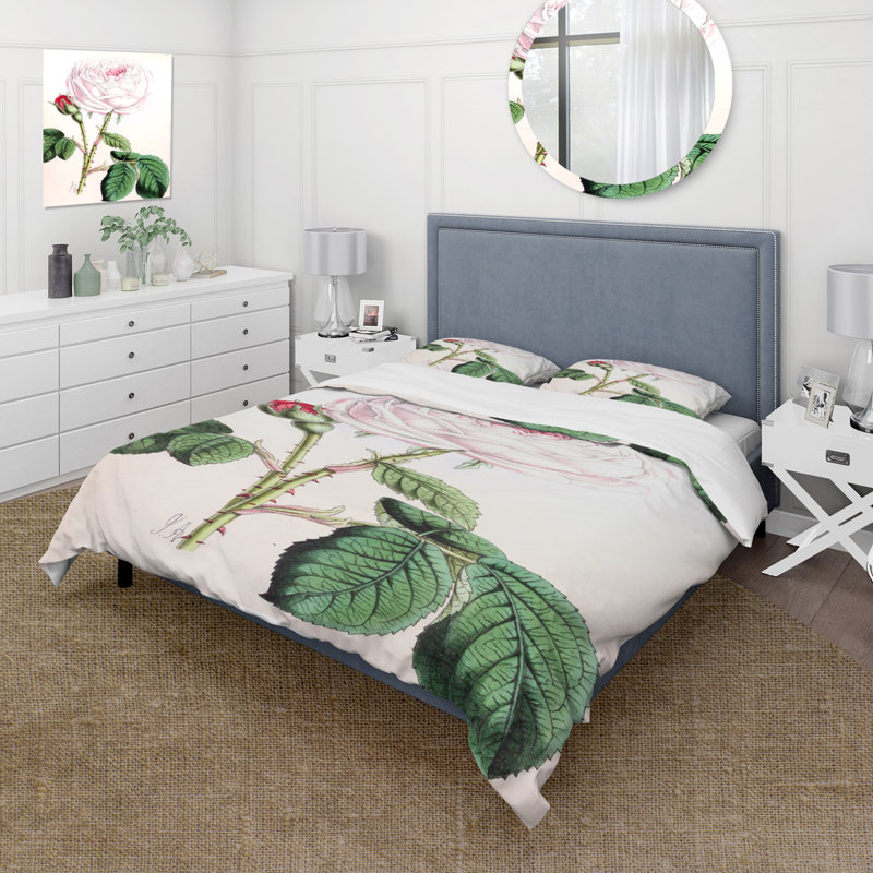 Fleur rose rétro - ensemble de housse de couette traditionnel - microfibre de polyester