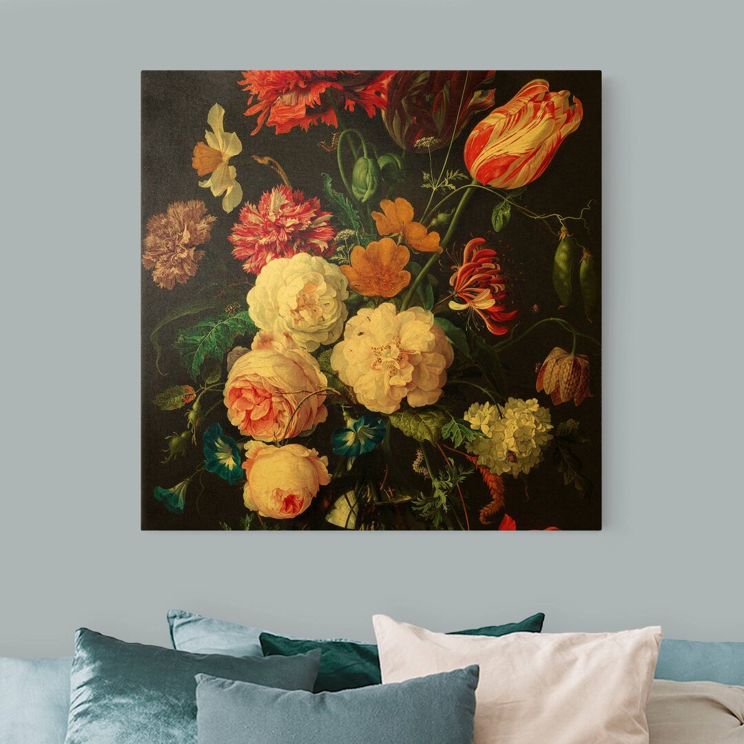 Leinwandbild Stillleben mit Blumen in einer Glasvase von Jan Davidsz De Heem