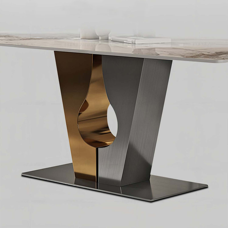 Modern Rectangular Rock Slab Dining Table Sets, 29.5"H x 63"L x 31.5"W